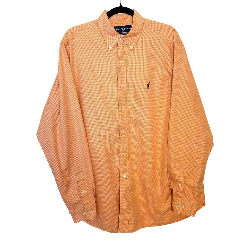 Ralph Lauren Classic Fit 16 1/2 Large Orange gingham Long sleeve Button Oxford